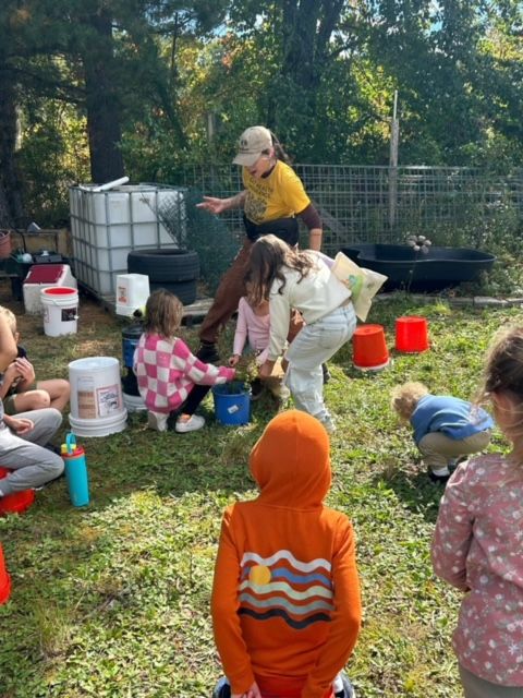 Kids planting outdoors in herbalism class